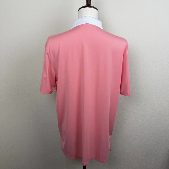 Southern Tide Men’s Light Weight Polo | Salmon Striped | White collar | Large - Picture 5 of 7